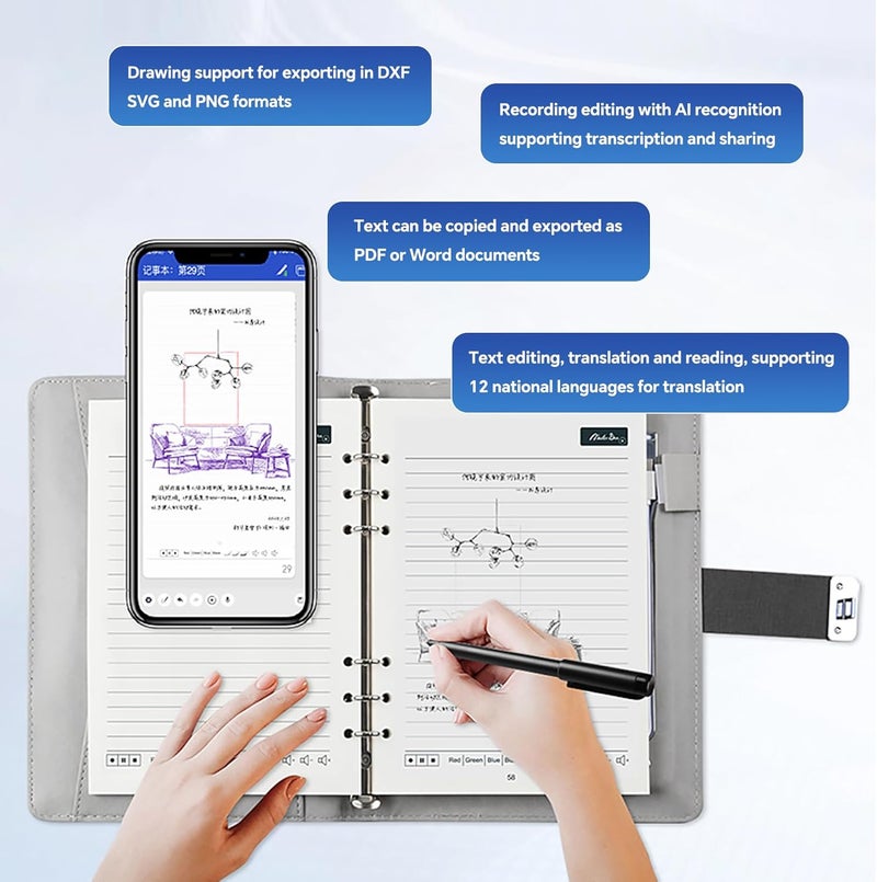 lewitools Smart Digital Pen Real-Time Sync Write on Paper Sync to Phone Mobile Voice to Text Sync Handwritten Notes Handwriting Voice to Digital Texts Storage Voice-Controlled Painting - Image 3
